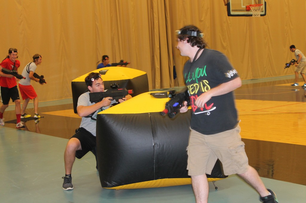 Students take part in the laser tag competition held in the gym as part of orientation week